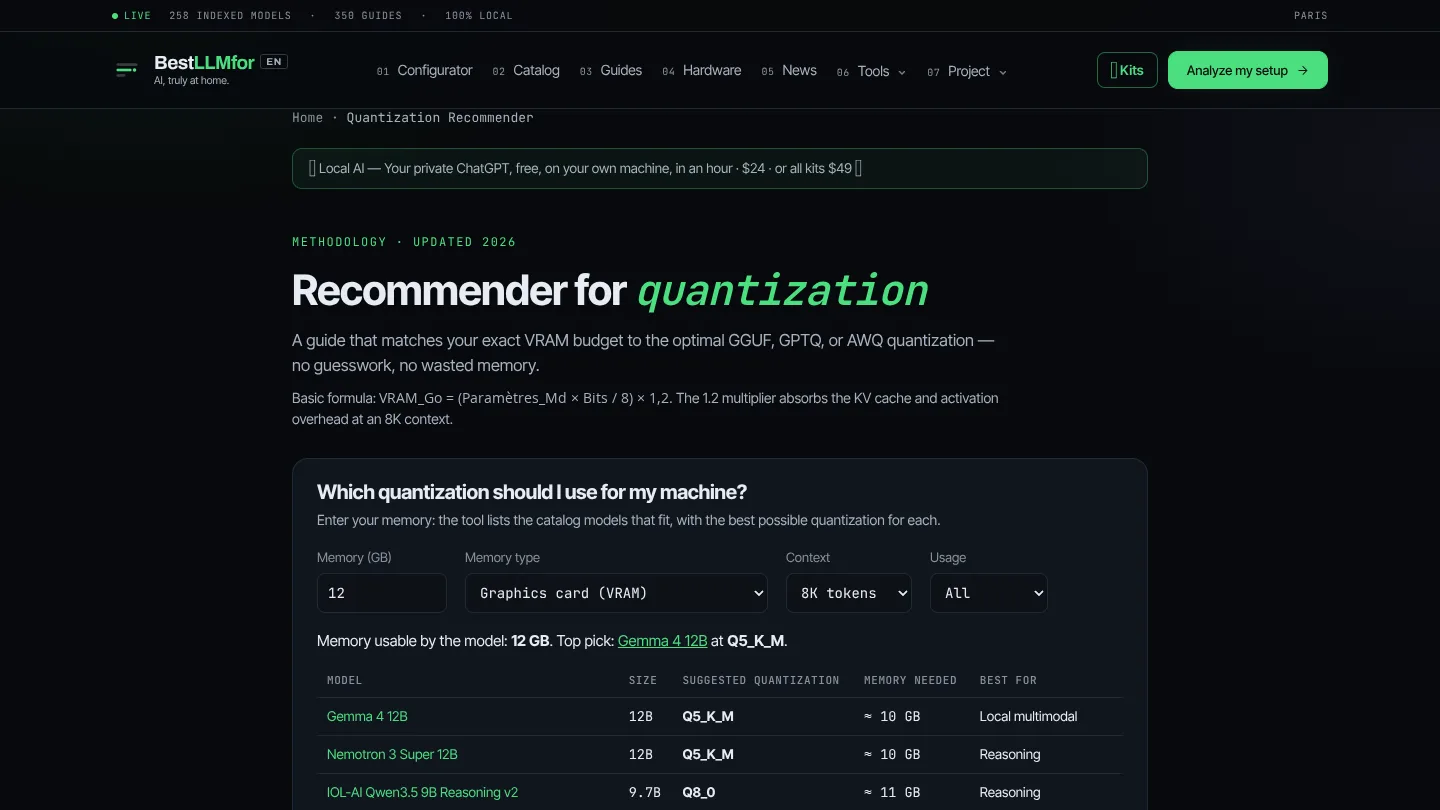 BestLLMFor Quantization Recommender screenshot 1