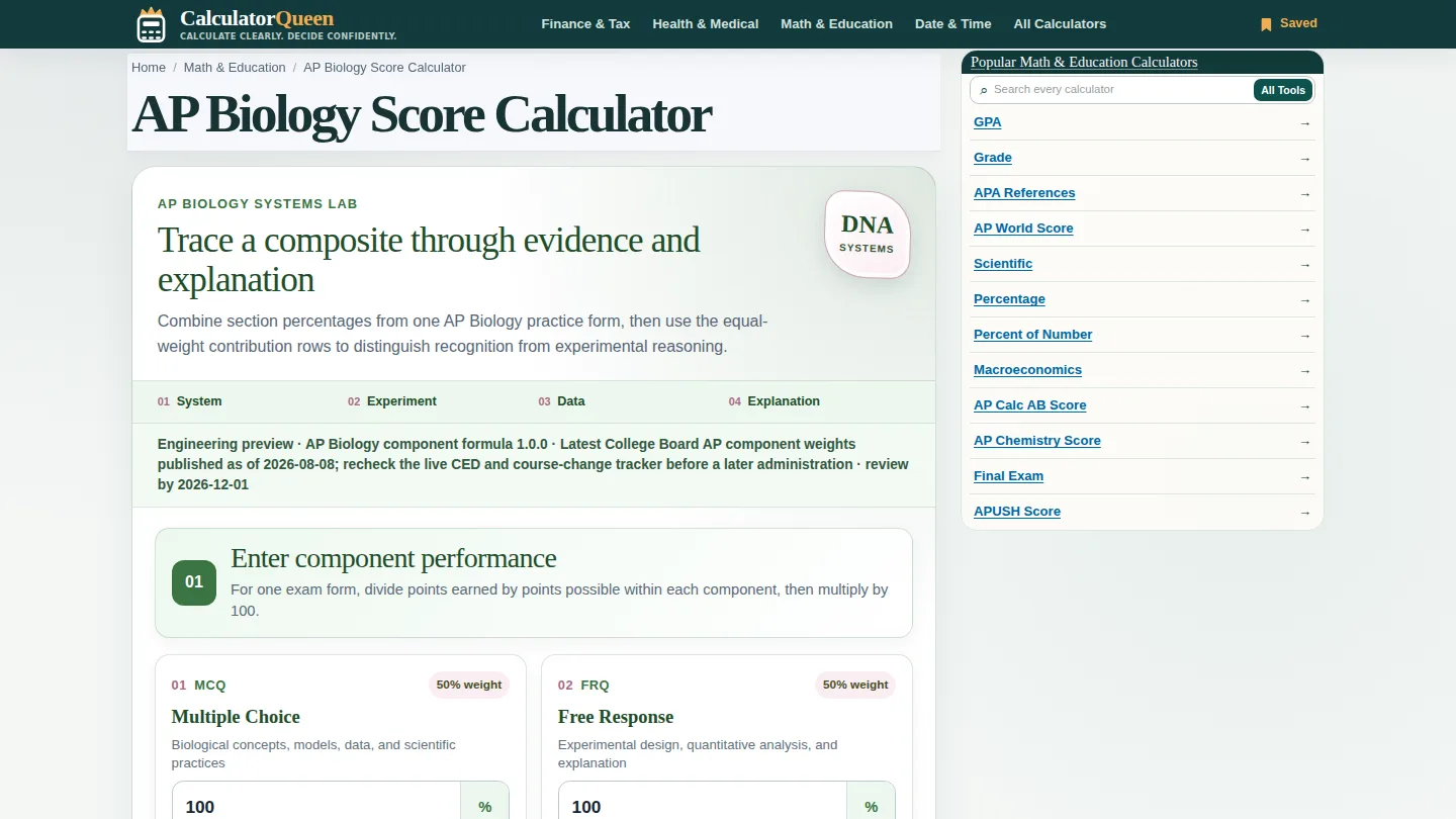 CalculatorQueen AP Biology Score Calculator screenshot