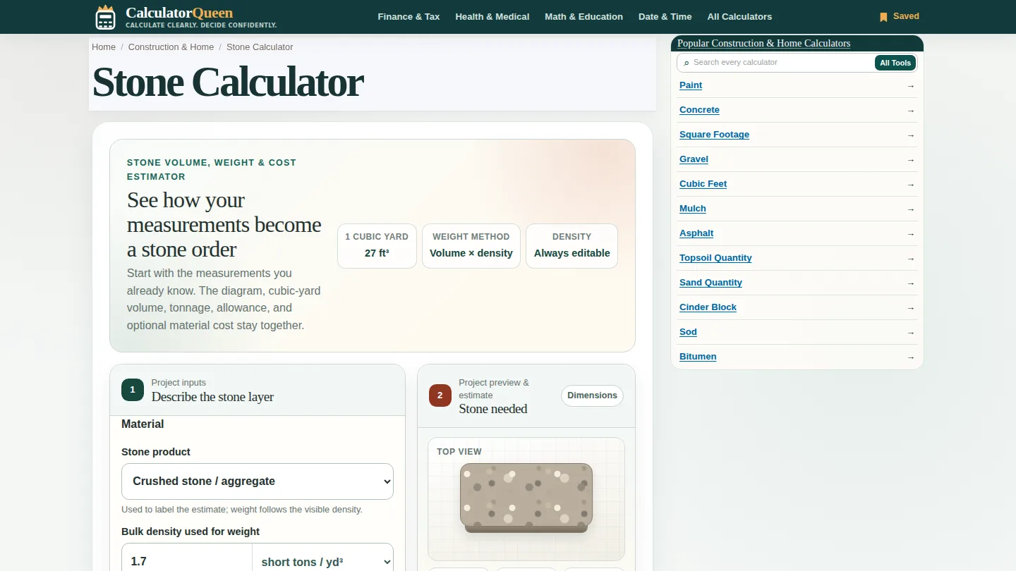 CalculatorQueen Stone Calculator screenshot