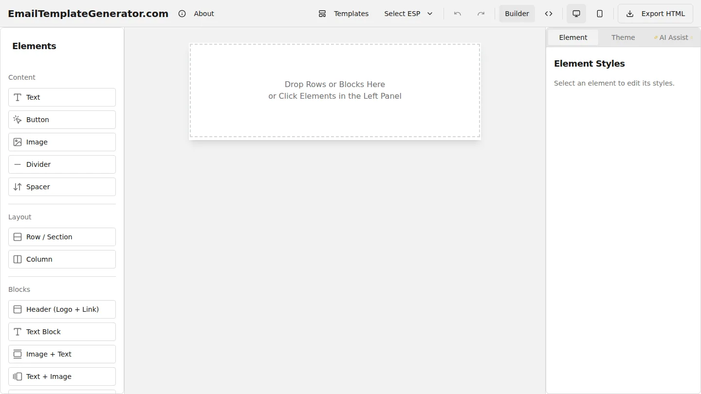 EmailTemplateGenerator.com screenshot