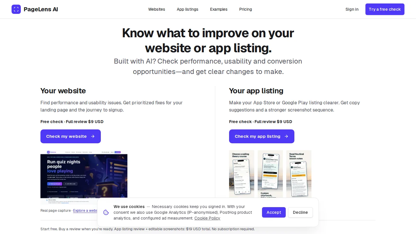 PageLens AI — AI-Powered Website Reviews from $1 screenshot