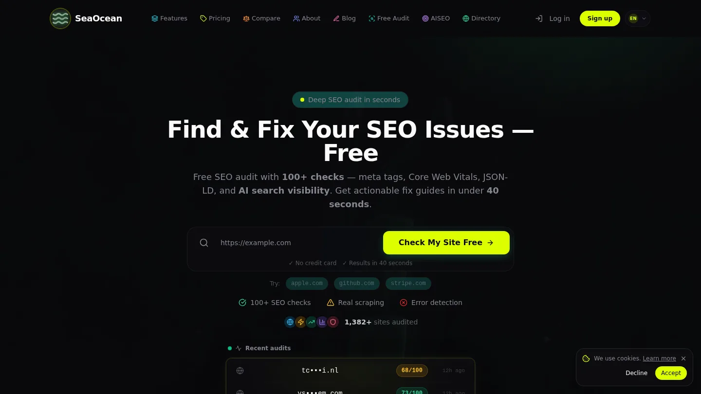 SeaOcean — Free SEO Audit & Website Checker | 140+ Checks screenshot