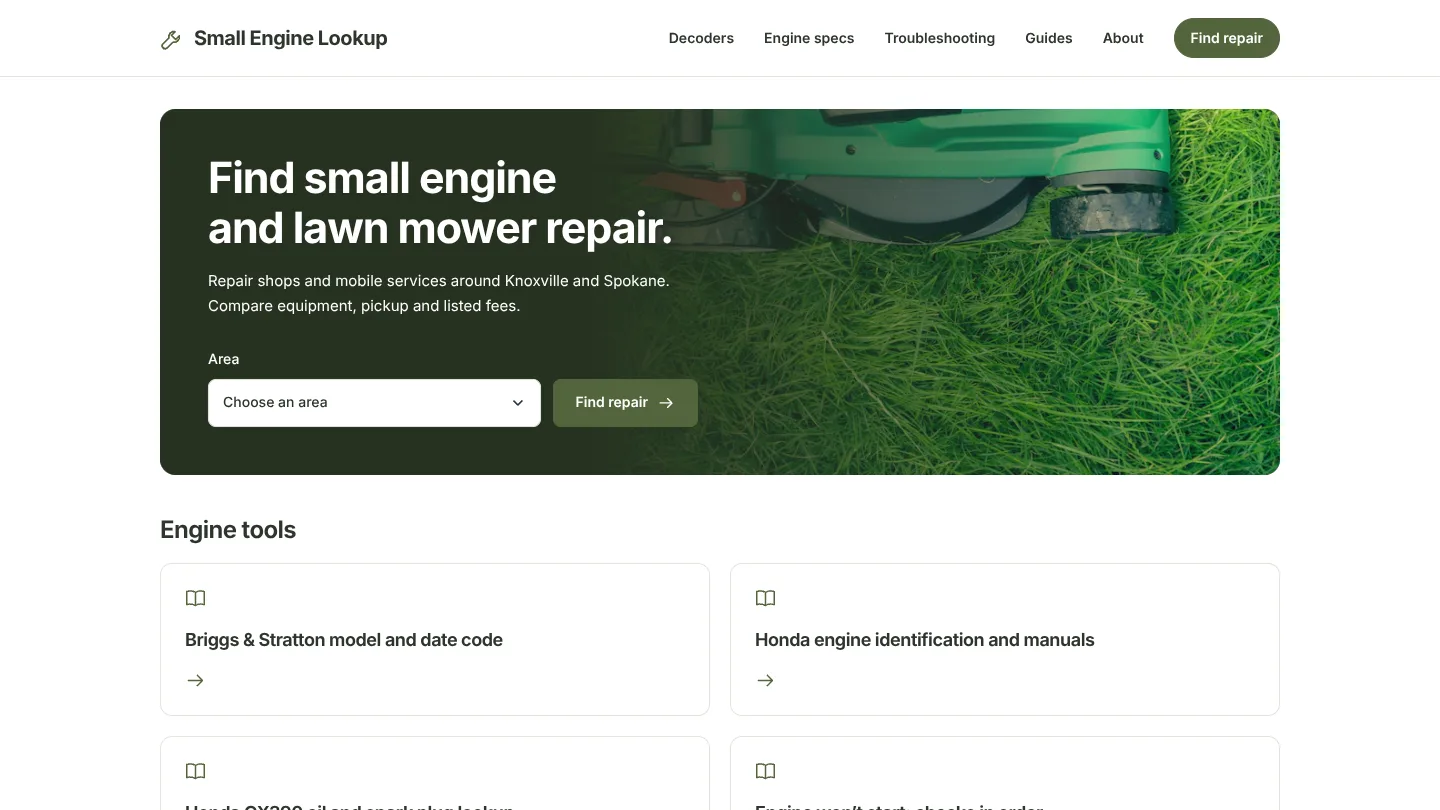 Small Engine Lookup screenshot 1