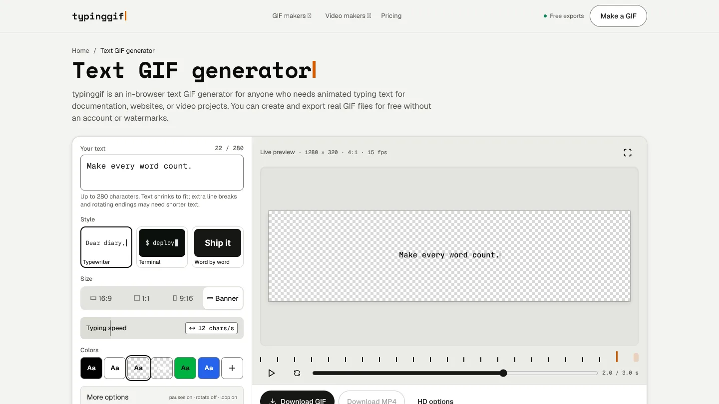 Text GIF Generator – Free, No Watermark | typinggif screenshot 1